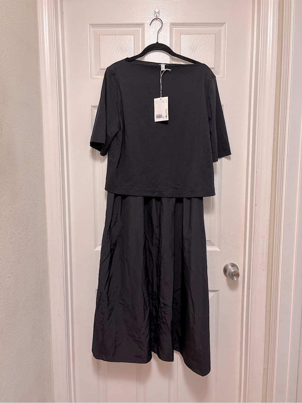 NWT COS Dropped Waist Contrast Panel Midi Dress in Black - Picture 5 of 9